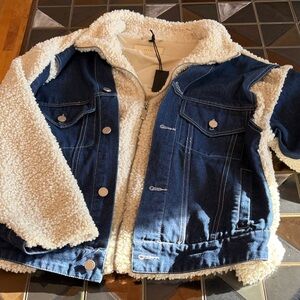 Blank NYC Blue and Cream Sherpa Jacket